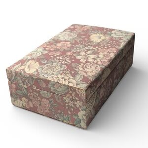 Vintage B.G. STREET Floral Fabric Jewelry Box Mauve Pink Pop Out Mirror Shabby